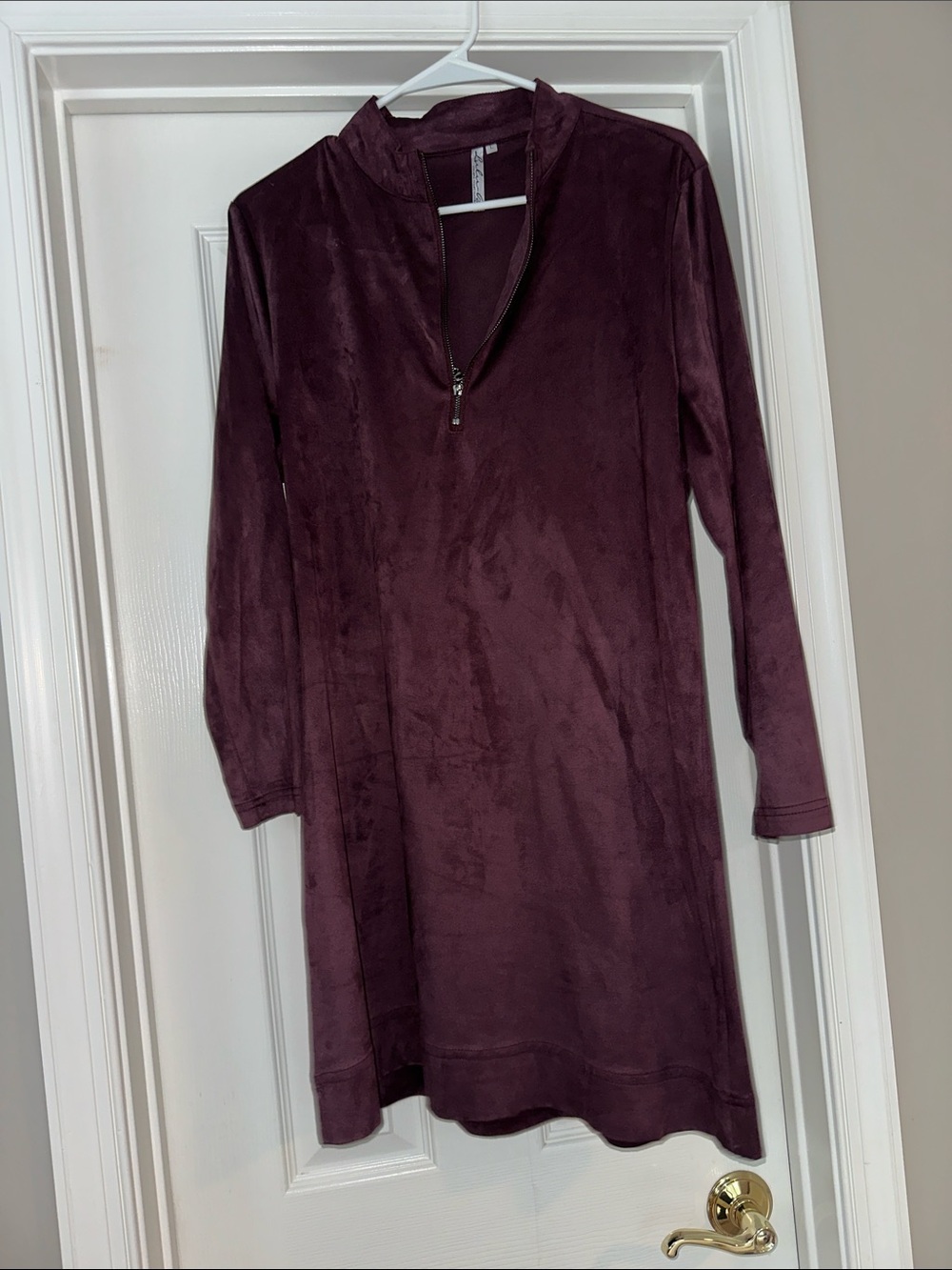 Lulu-B Tunic Dress Womens Faux Suede Quarter Zip Long Sleeve